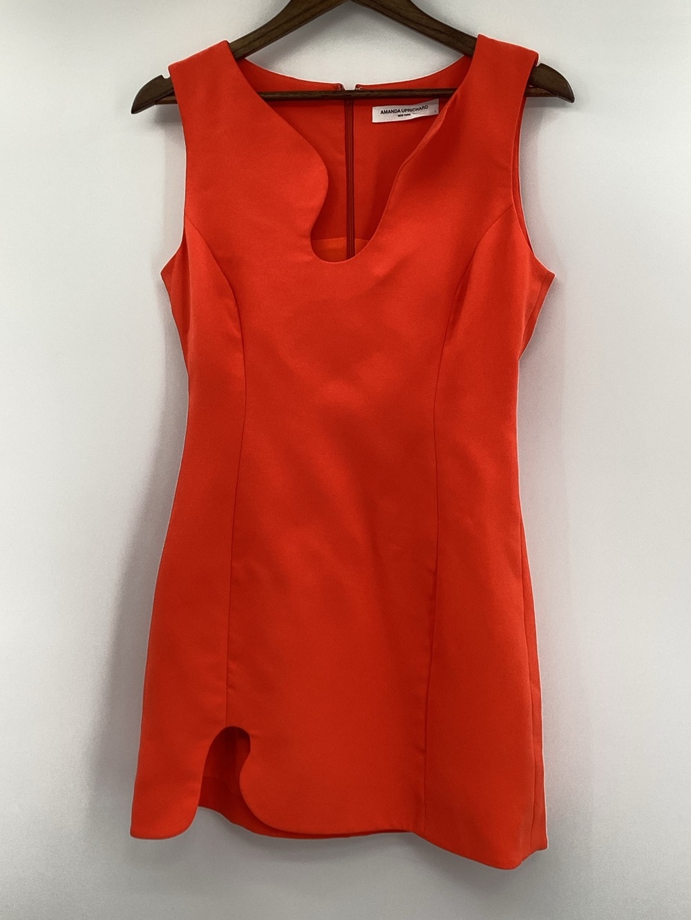 Amanda Uprichard Puzzle Bright Orange Mini Dress with Sculpted Hem